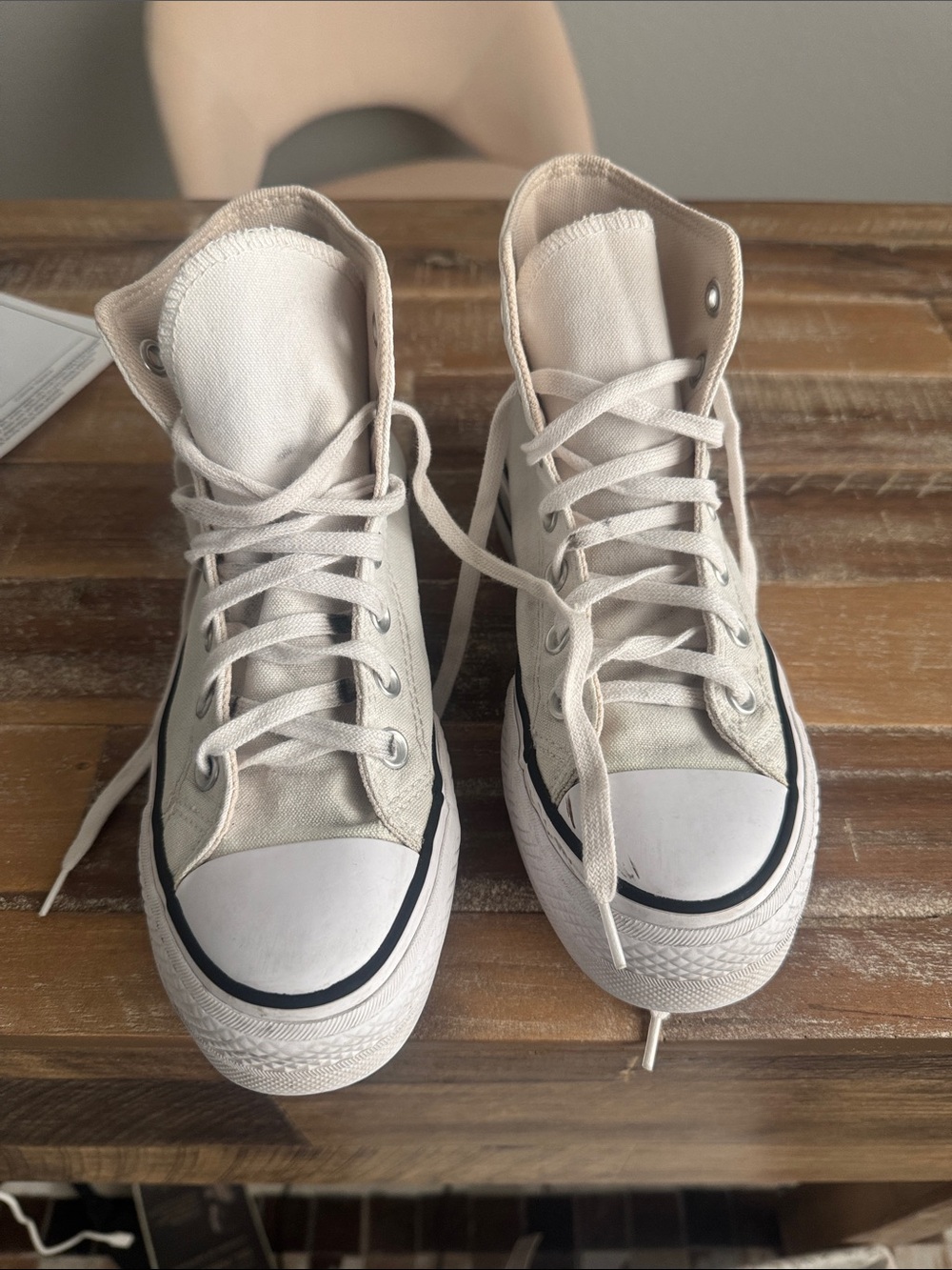 Converse High Top Sneakers in Off-White with Black Trim
